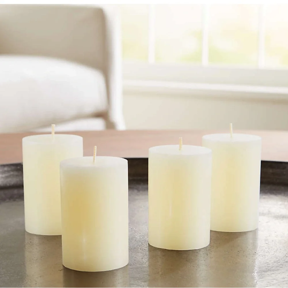 Crate and Barrel 2”x3” White Pillar Candles, Set of 4